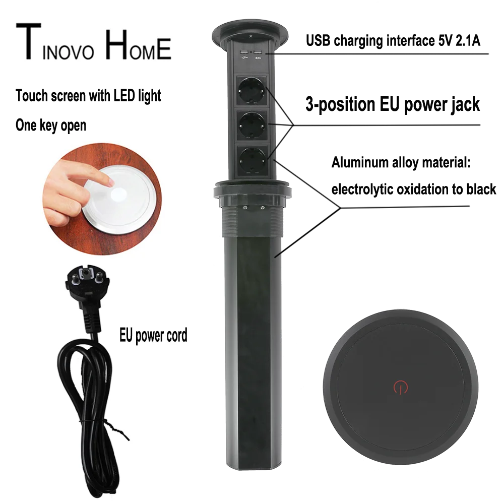 Billig Matt Schwarz Touch Sensor Schalter Elektrische Hebe Desktop Buchse/3-digit Deutsch Standard Mit USB Lade EU Stecker Buchse