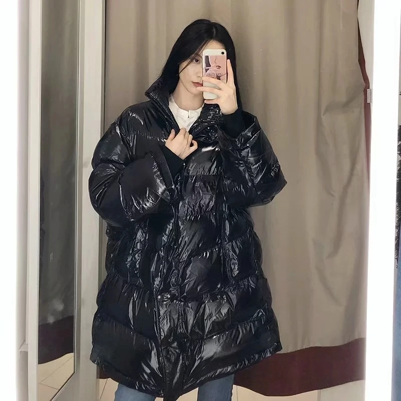 Зимняя куртка женская черная стеганая парка дамское теплое пальто большого