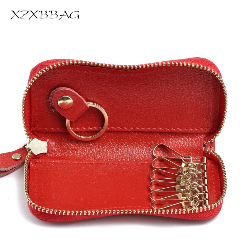 

XZXBBAG Leather Multi-fonction Key Organizer Bag Fashion Unisex Key Holder Case Women Men Zipper Key Card Pouch Cover Wallet