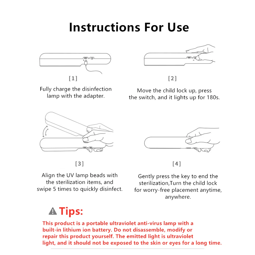 

Portable UV Sanitizer Hand Wand Kill Bacteria Sanitizing Travel For Kills up to 99.9% of Bacteria uvc Light Disinfection Lamp