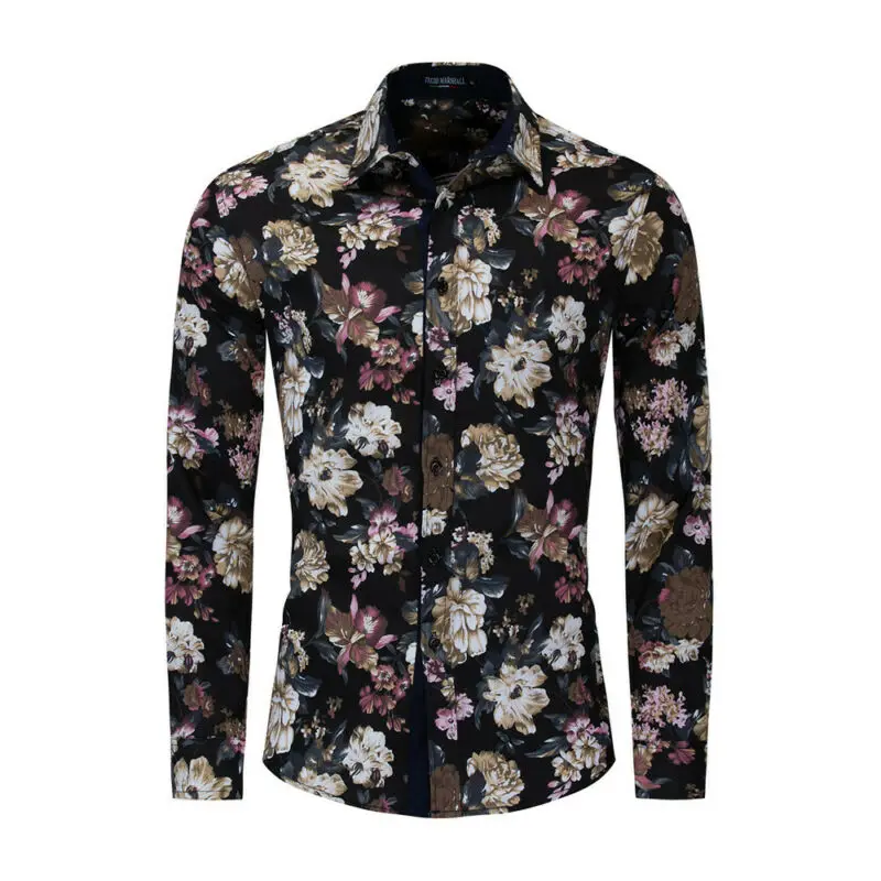

Printed Shirts for Men Lapel Casual Slim Button Down Long Sleeve Tops Single Breasted Traveling Loose Fashion Men Clothes
