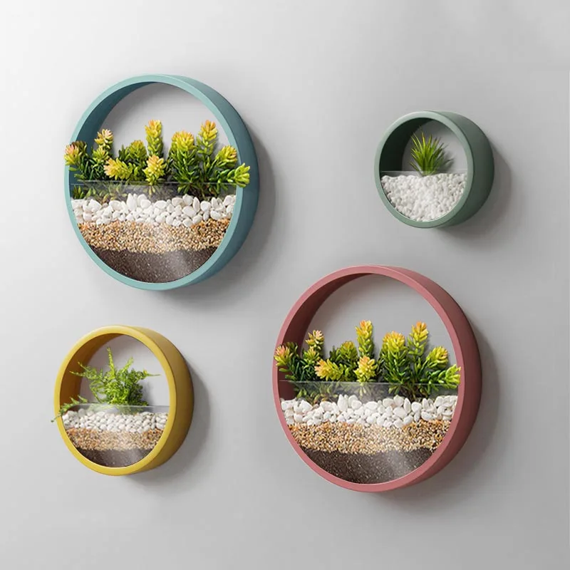 

Creative Rround Wall Glass Planter, Round Iron Vase Hanging Flower Pot Wall Decor Succulent Plant Planters Living Room Home Art