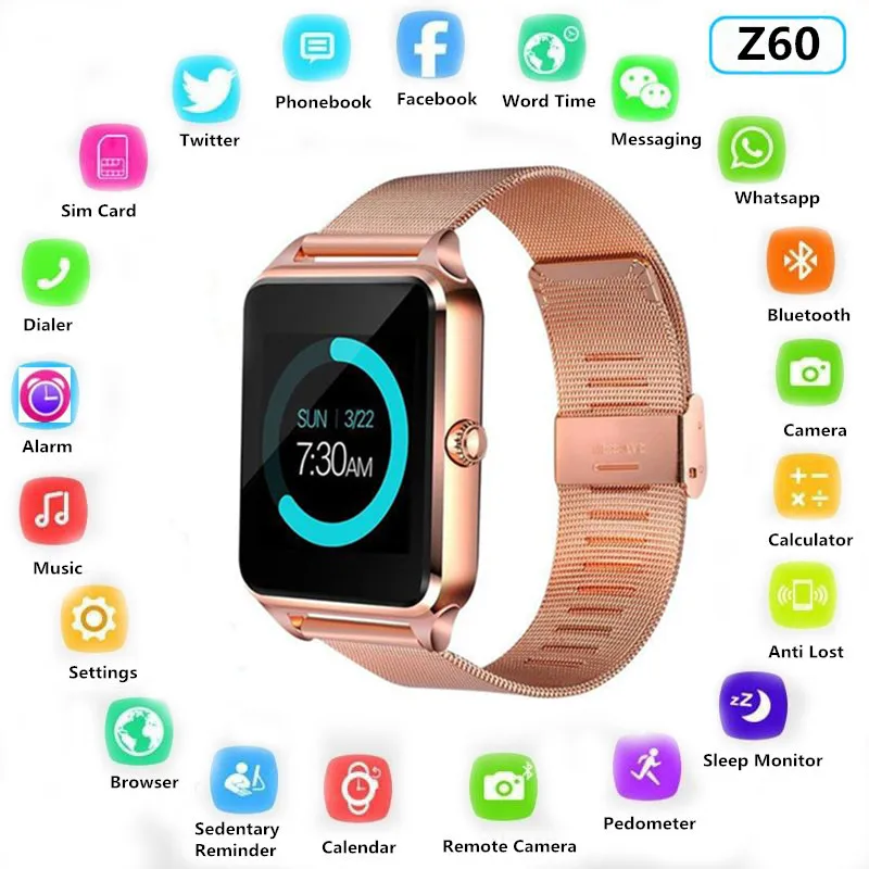 Смарт-часы Z60 GT08 для мужчин и женщин наручные часы с Bluetooth умные поддержкой SIM/TF