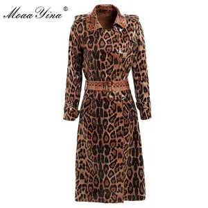 Модная ветровка MoaaYina, Женское пальто на осень и зиму с длинным рукавом и принтом змеиной кожи, теплое пальто на шнуровке