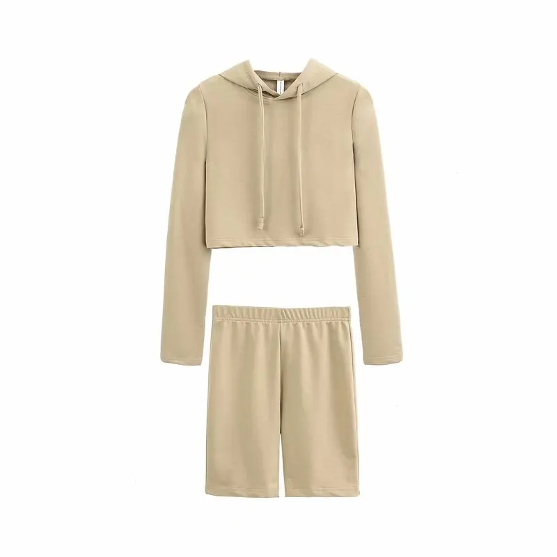 

Casual Solid Outfits Women's Two Piece Set Hooded Sweatshirt + Shorts Loose Sports Tracksuits Fashion Leisure Bicycle Suit