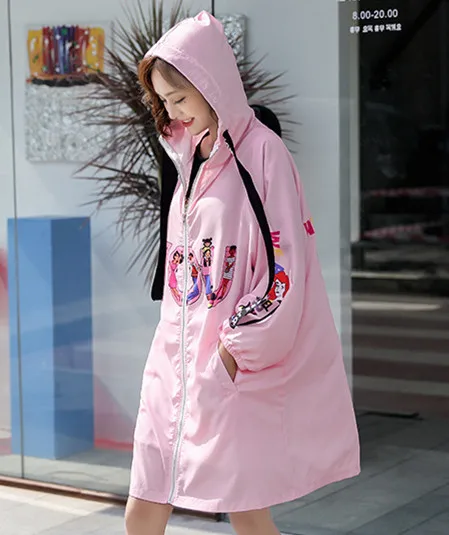 Розовый Тренч для девочек с героями мультфильмов свободная одежда капюшоном