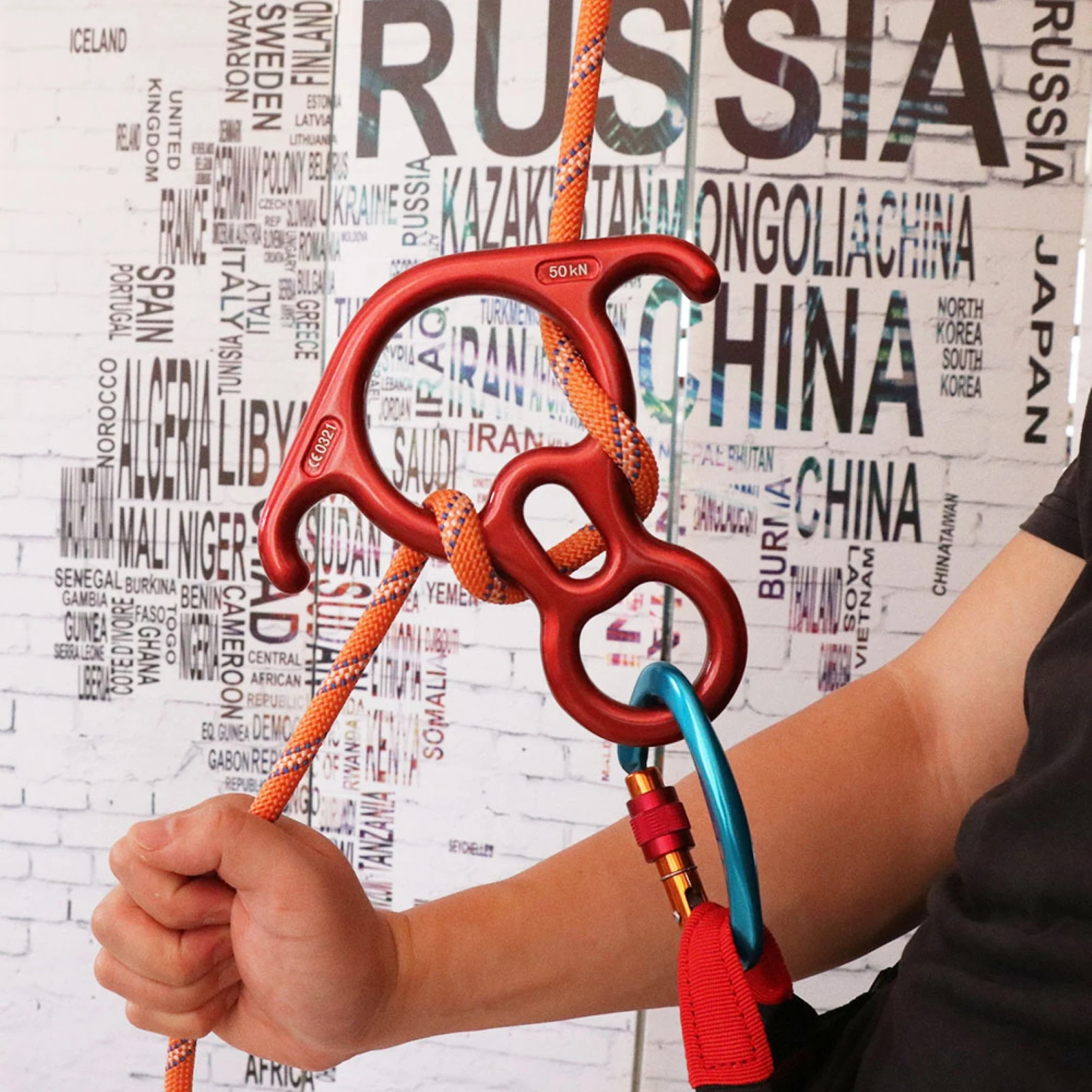 50KN скалолазание спасение спуск восемь колец с изогнутыми ушами Альпинизм