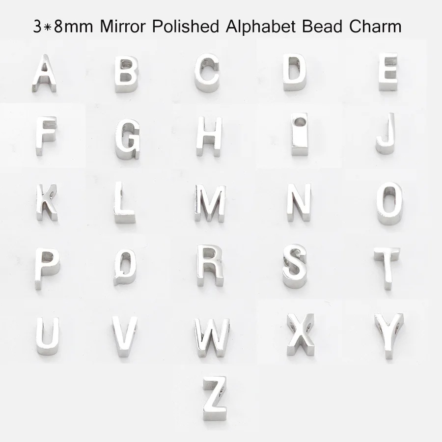 

100% Stainless Steel A-Z Alphabet Letter Bead Charm Gold/Rosegold/Silver Color Metal Letter Bead Mirror Polished Wholesale 26pcs