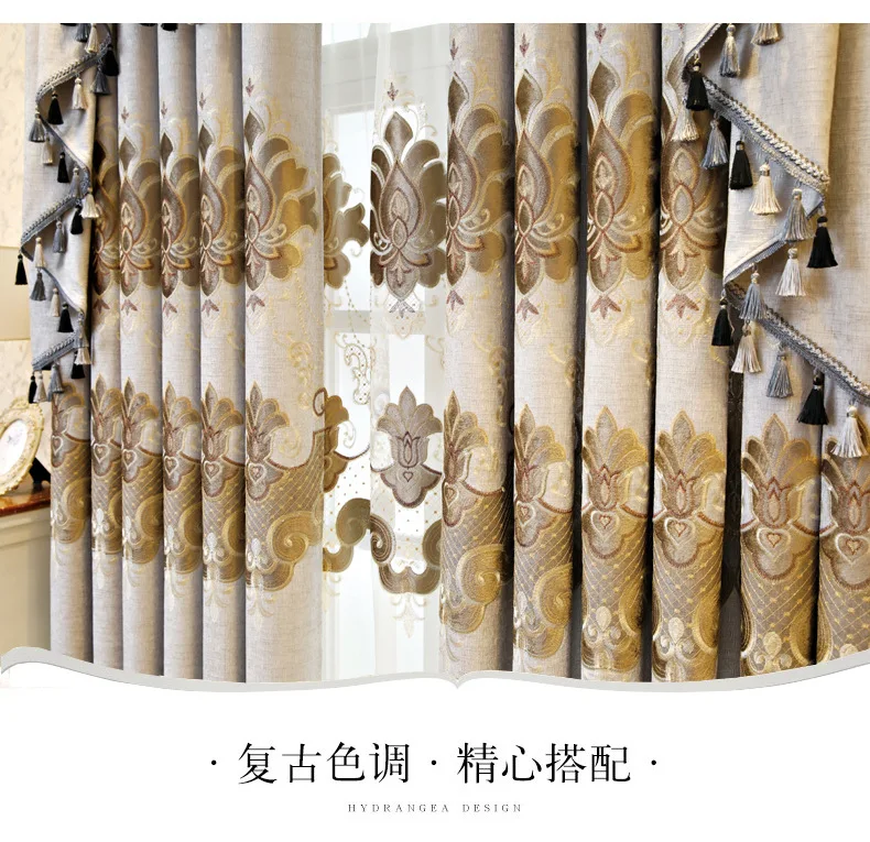 

Luxury European-style Velvet Embroidered Curtains for Villa Bedroom Living Room Floor-to-ceiling Curtains tulle Valance Custom