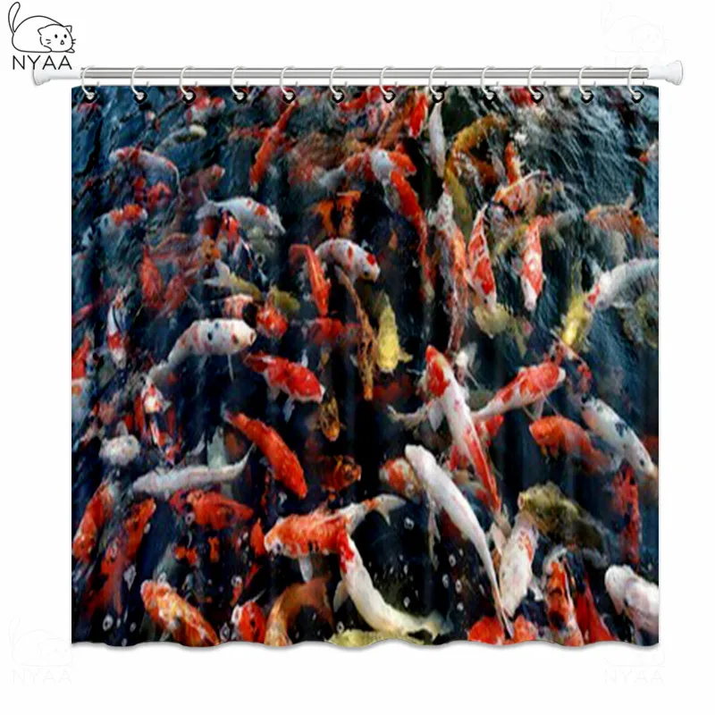 

Koi Fish Shower Curtain Red Rideau Douche Fish Flower Curtains For Bathroom Shower Purple Flower Bathroom Curtain Waterproof