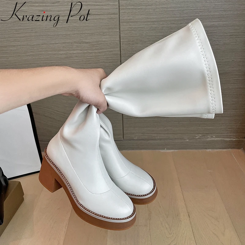 

Vichelo Hot fashion high quality size 40 stretch boots solid concise warm winter shoes sewing platform elegant knee-high boots