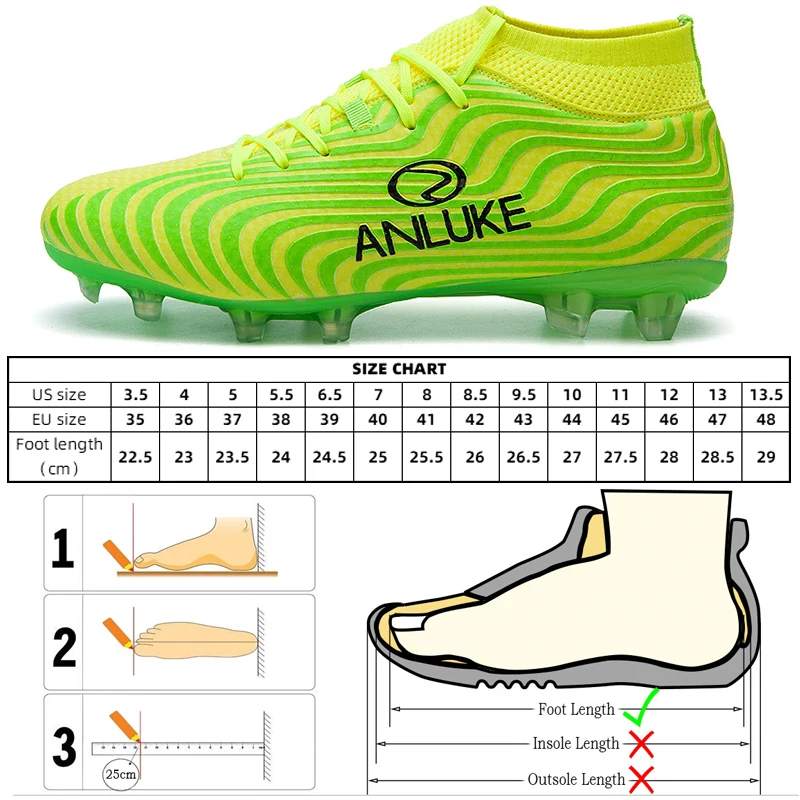 

Men Football Boots Soccer Cleats Boots Long Spikes TF Spikes Ankle High Top Sneakers Soft Indoor Turf Futsal Soccer Shoes