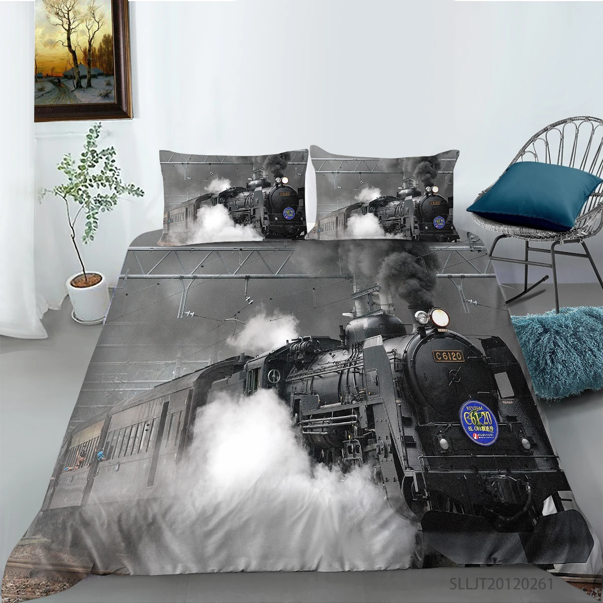 

Black and White Train Printing Duvet cover with pillowcases Bedclothes Twin Queen King sizes Home Decor 2/3pcs