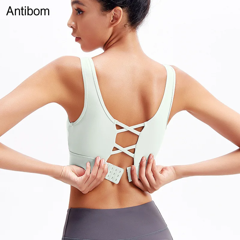

Antibom Adjustable Sports Bra Fitness Workout Running Crop Tops with Removable Pad Shockproof Gym Activewear Open Back Design