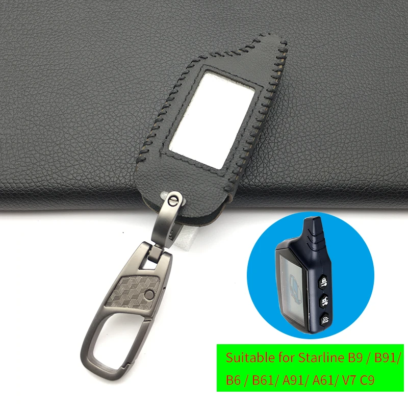 

2-way B9 LCD Keychain Remote Control Leather Key Case Cover for Car Alarm System Security Starline Russian Vehicle A91 A61 B9/B6