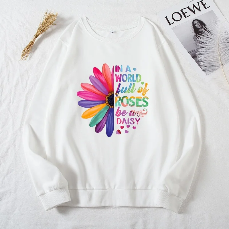 

Autumn Women Long Sleeve Pullovers Flower Letter Print Female Graphic Sweatshirts Ladies Casual Fashion Round Neck Hoodless Tops