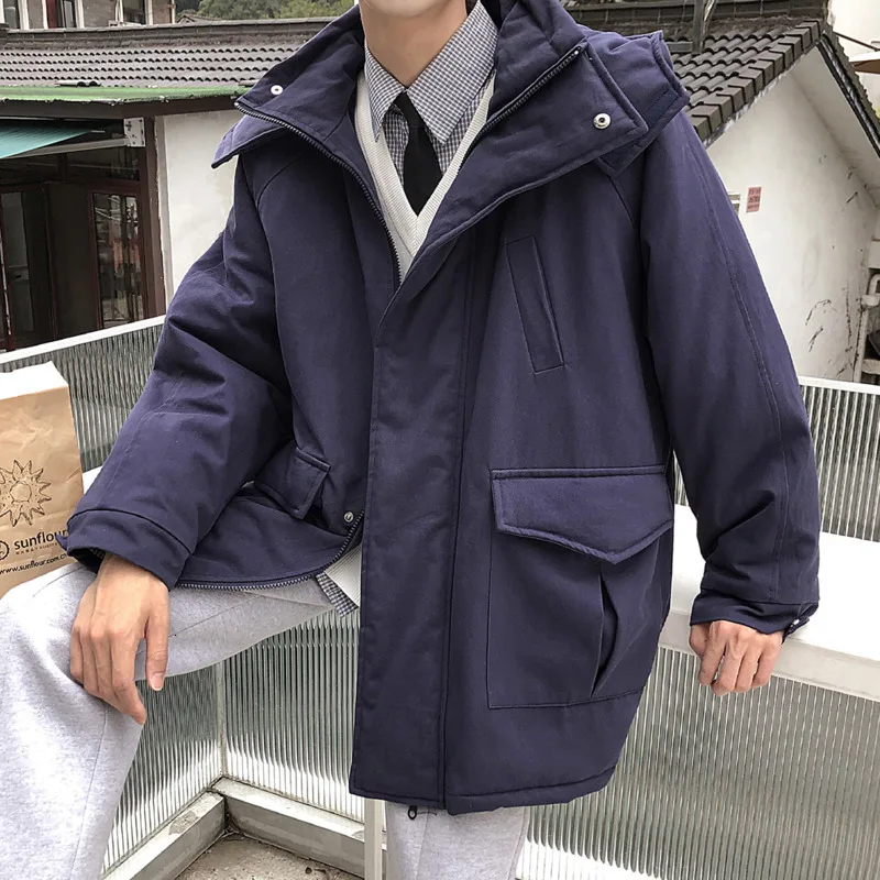 Зимняя хлопковая куртка Мужская теплая Толстая Модная парка однотонная