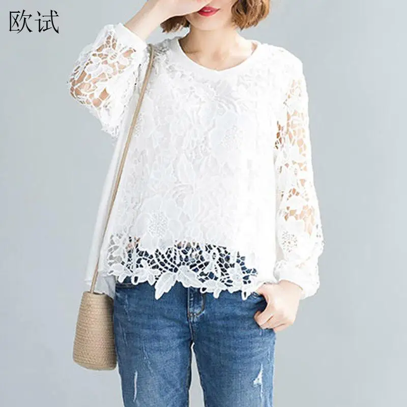 Женская Кружевная футболка с цветочным принтом весна 2020 женская длинным рукавом