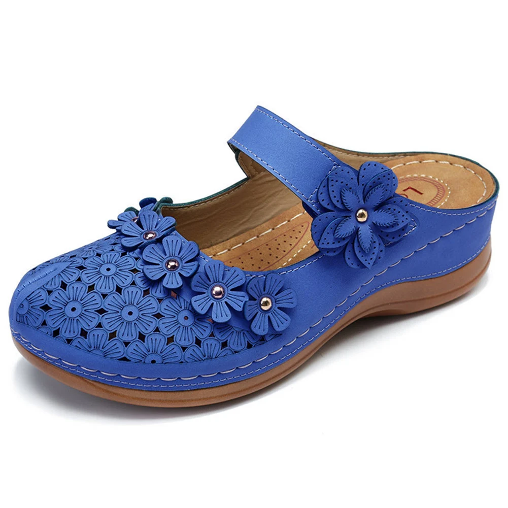 

Women Platform Sandals Hollow Flower Retro Style PU Leather Anti-slip for Summer FS99