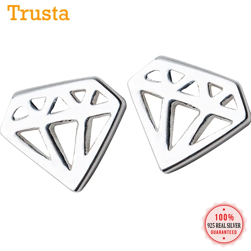 Trustdavis Мода подлинное серебро 925 пробы милые полые треугольные серьги гвоздики