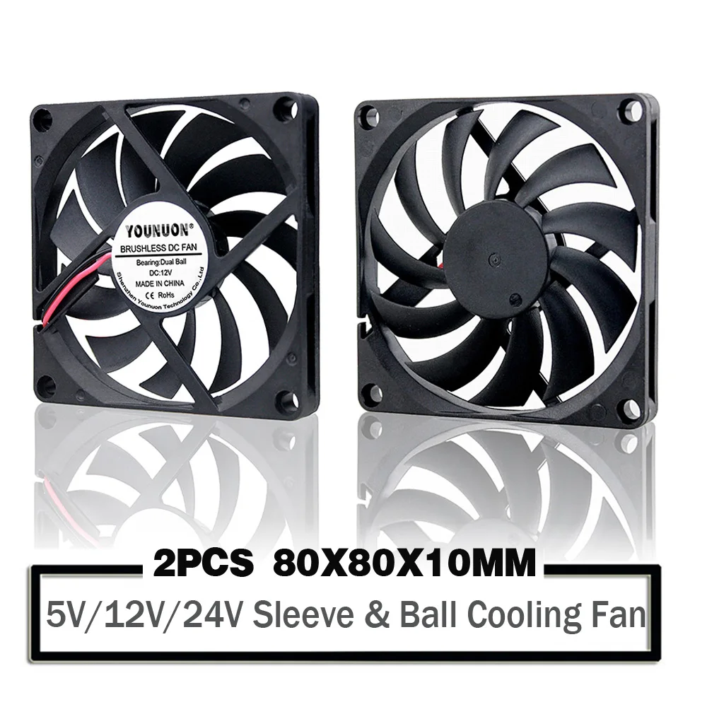 

2PCS YOUNUON 80MM 5V USB 80x80x10mm 8cm 5V 12V 24V 8010 2PIN 3PIN Brushless DC Cooling Cooler PC CPU Computer Case Fan Cooler
