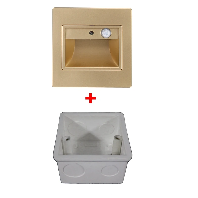 gold with 86box Детектор движения PIR+ светильник с датчиком, светодиодный лестничный светильник s, светодиодный инфракрасный индукционный светильник для человеческого тела, утопленные в ступеньках, настенные светильники 86 коробок - Цвет абажура: gold with 86box
