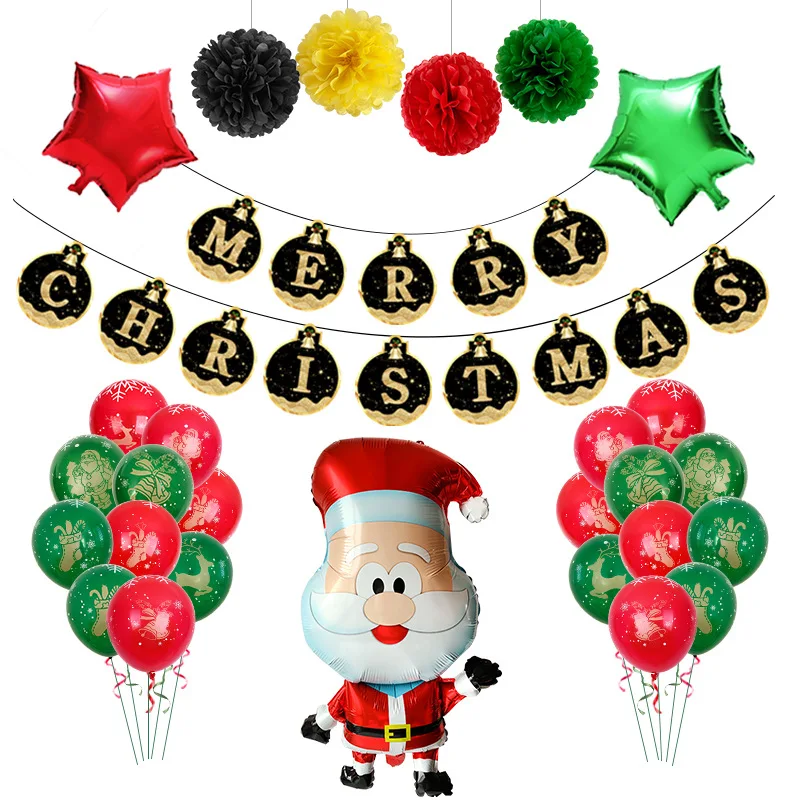 Милый Санта Клаус черный Золотой флаг фон украшения на стену Рождественские шары
