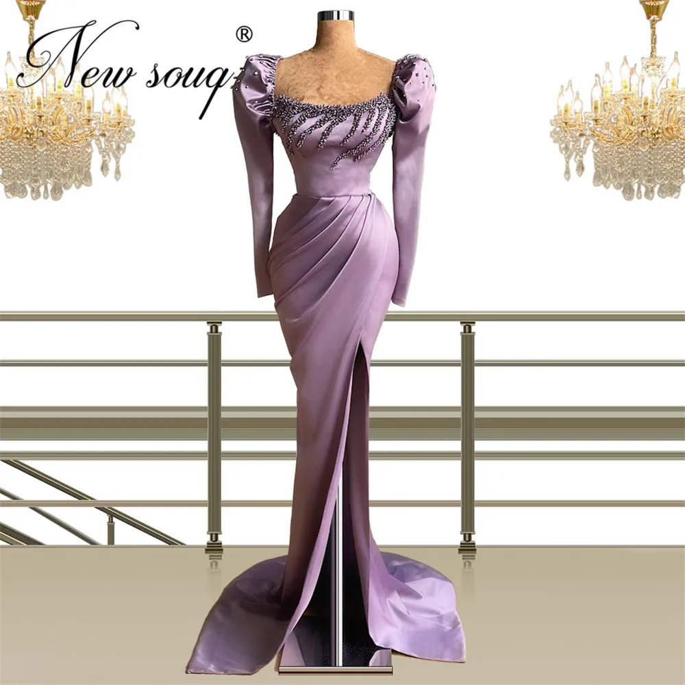 

Capped Sleeves Beading Evening Dresses Robes Dubai Party Night 2021 Middle East Formal Prom Dress Split Side Long Reception Gown