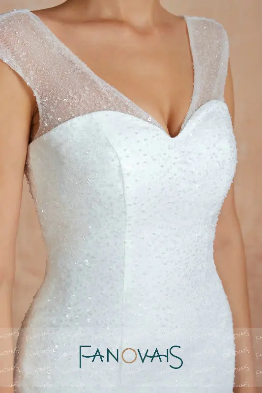 Женское свадебное платье с блестками винтажное блестящее Русалка оборками и V