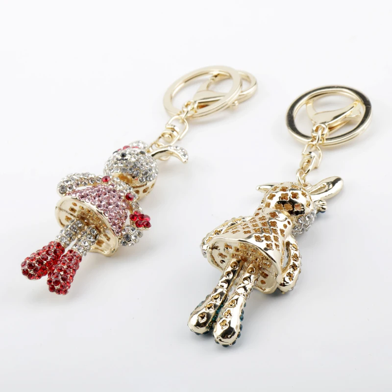 

Cute Long-legged Bunny Key Chain Rhinestone Alloy Keychain Accessories Pendant Key Ring Charms Keychains for Ladies