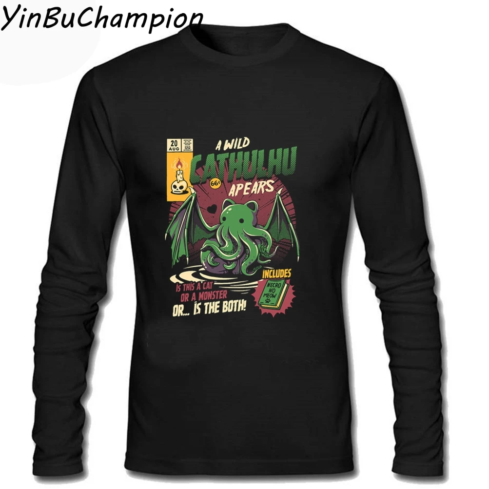 Wild a Cathulhu T shirt funny cat Cthulhu t-shirt men print men's male long sleeve custom boy shirts |