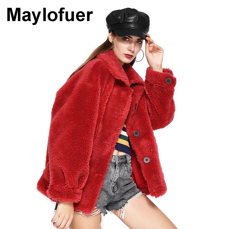Maylofuer Новые поступления Короткая натуральная овечья шерсть Шуба Мода Тедди Куртка Разноцветные Верблюжий Тедди Пальто