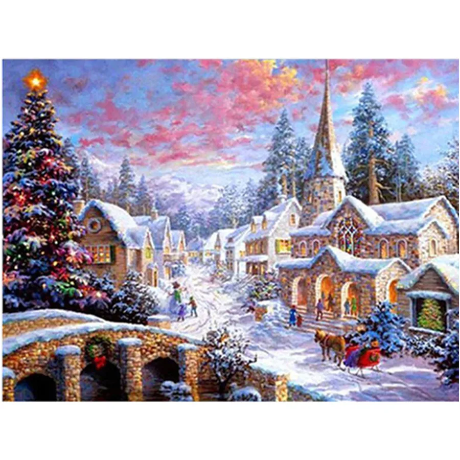 

5D DIY Diamond Painting Landscape Winter House Full Square Rhinestone Embroidery Cross Stitch Kit Mosaic Picture Decoration Gift