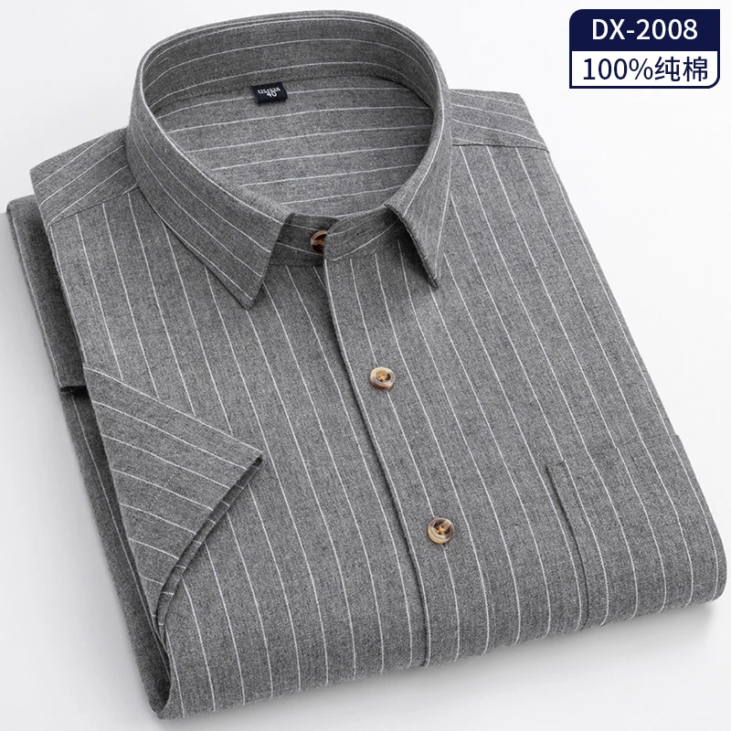 2021 Новая мужская рубашка из 100% хлопка с коротким рукавом летняя мягкая полосатая