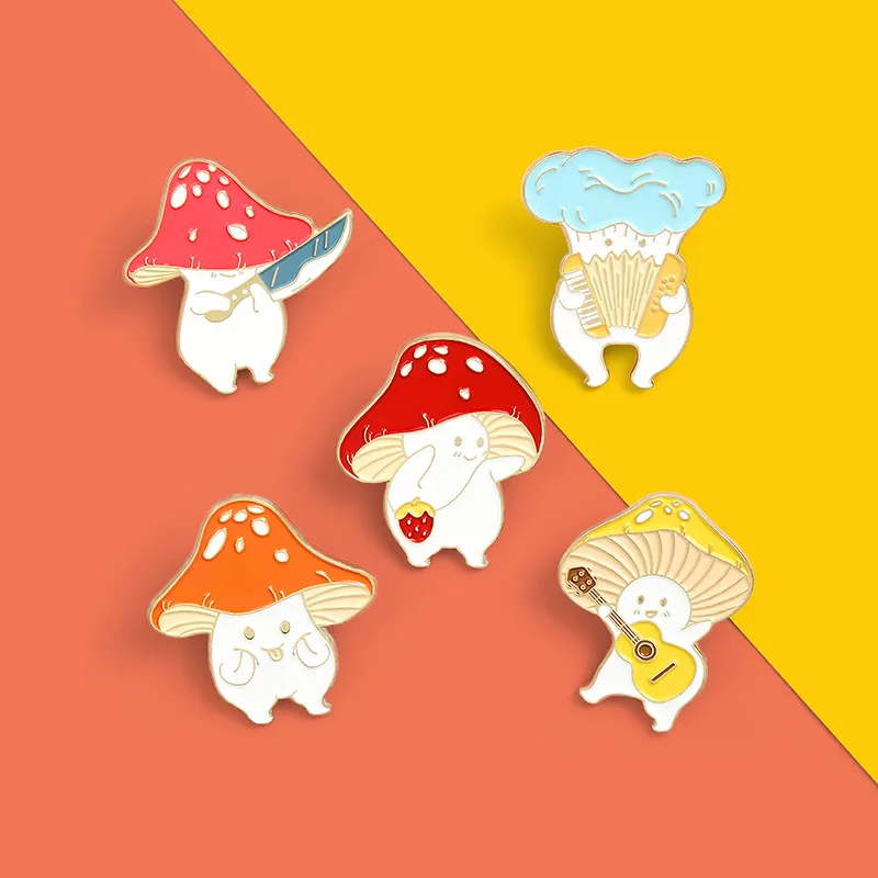 

Mushroom Brooch Clothes Anti-fade Brooch Strawberry Lapel pins Jewelry Gift For Friend Cute Animal Brooch Mushroom Violin Brooch