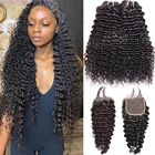 Maxine, пряди глубоких волн с застежкой, 30 дюймов, глубокие волны, вьющиеся пряди с фронтальной застежкой, человеческие волосы, пряди с кружевной застежкой