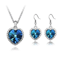 luxury bridal jewelry set blue crystal heart pendant necklace and earrings sets romantic party jewelry anniversary wedding sets