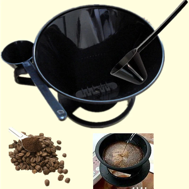 

Herbruikbare Plastic Koffie Kegel Koffie Filter Houder Maker Giet Over Koffie Cup Dripper Mesh Strainer With Measuring Spoon