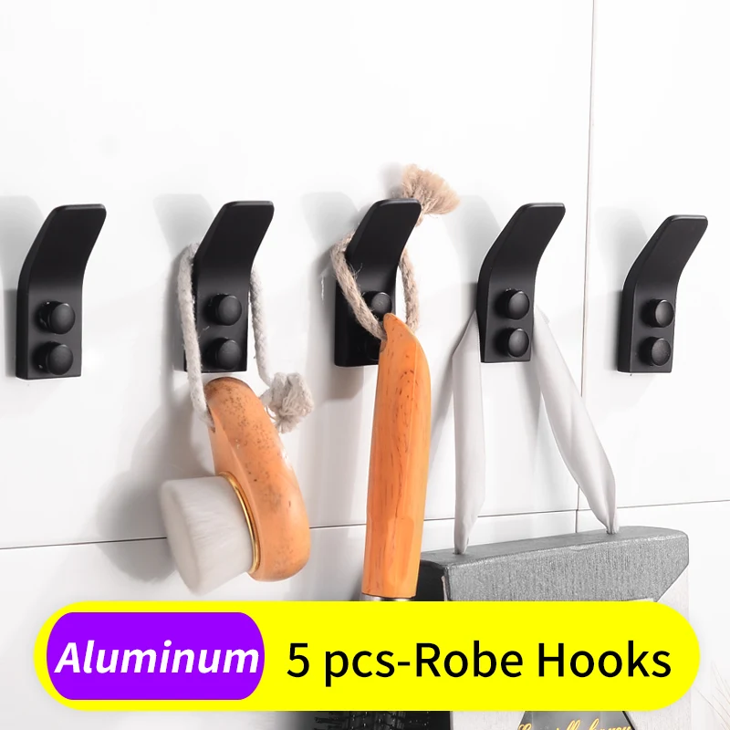 Robe Hook Держатель для полотенец Черная Вешалка держатель для полотенец Держатель три многослойное полотенце бар алюминиевая полка для ванной органайзер для душа держатель для туалетной бумаги - Цвет: Robe Hook