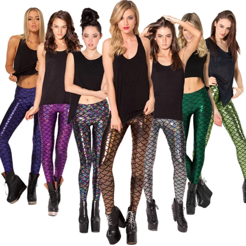 

Women's Sexy Leggings High Spandex Digital Print Colorful Scales Fitness Pants Mermaid Pattern Women's Clothing Free Shipping