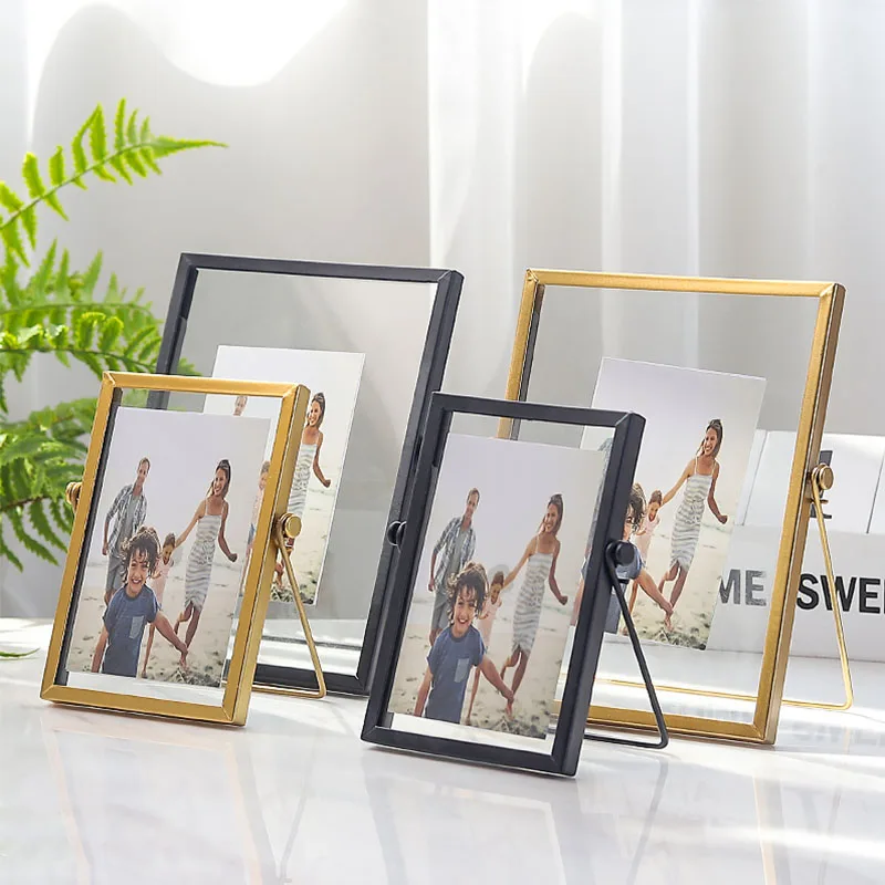 Gold Metal Glass Photo Frames For Picture Nordic Large Folding Iron Desktop Portraits Creative Home Decoration Ornament | Дом и сад