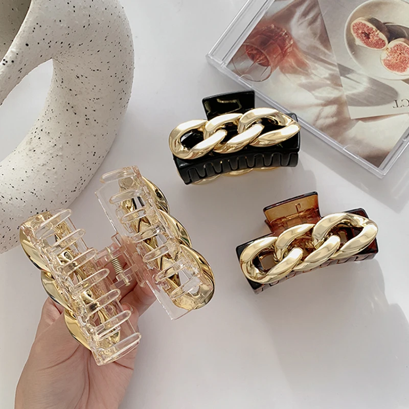 

Metal Chain Hollow Out Hair Claw For Women Girl Hair Clip Korea Simple Geometric Square Bath Clip 2021 Hair Accessories Headwear