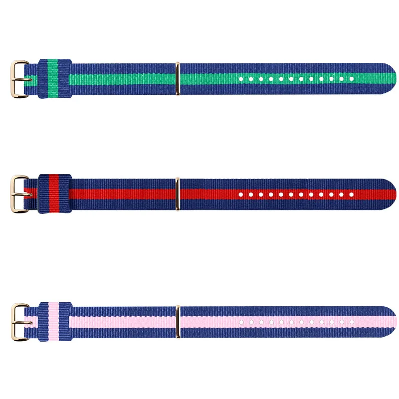 Style1 Gold buckle Нейлоновый ремешок Nato, 12 мм, 16 мм, 18 мм, 20 мм, армейский спортивный ремешок на запястье, подходит для наручных часов Daniel Wellington(3 шт - Цвет ремешка: Style1 Gold buckle
