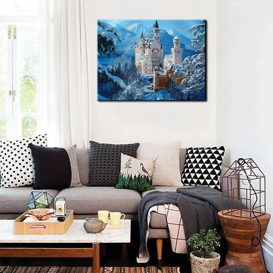 Полная круглая дрель 5D DIY Алмазная картина &quotЗимний Замок Горный пейзаж&quot 3D