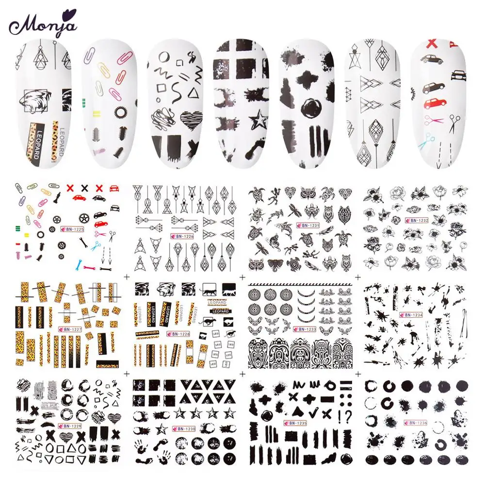 08 Monja Nail Art 12 видов стилей/лист животное человеческое лицо английское абстрактное изображение водяной знак стикер DIY переводная наклейка инструмент для маникюра - Цвет: 08
