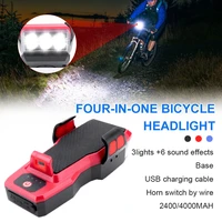 4 in 1 bicycle headlight rechargeable usb bicycle led light with phone holder bicycle bell and mobile power