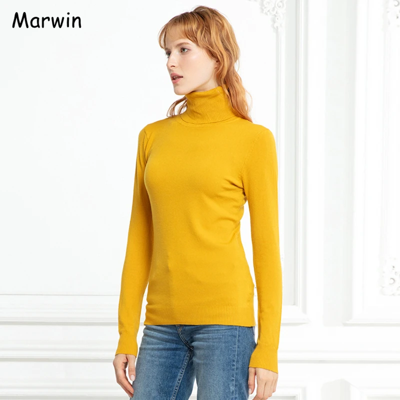 

Marwin 2019 New-Coming Autumn Winter Solid Casual Turn-down Collar Pullovers Female Thick Turtleneck Knitted Women Sweater