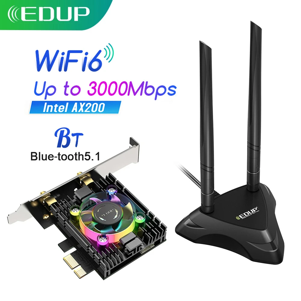 6-канальный Wi-Fi-адаптер EDUP 3000 Мбит/с Bluetooth 5 1 двухдиапазонный 2 4G/5G с радиатором