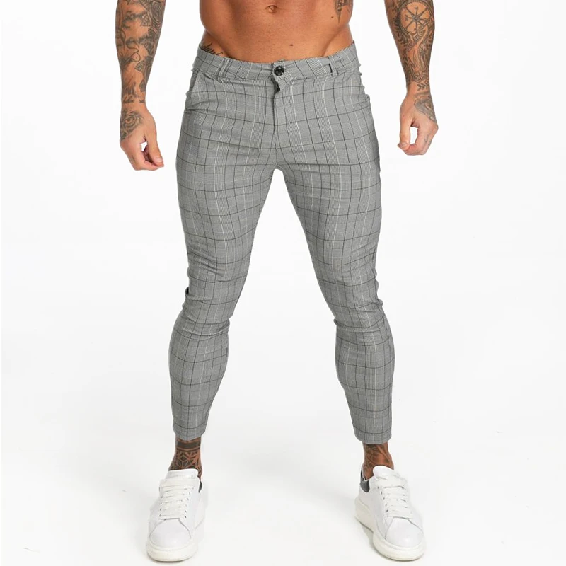 

Gingtto Mens Chinos Slim Fit Men Skinny Chino Pants Grey Ankle Length Super Stretch 2019 Casual Pant Designer Plaid zm356
