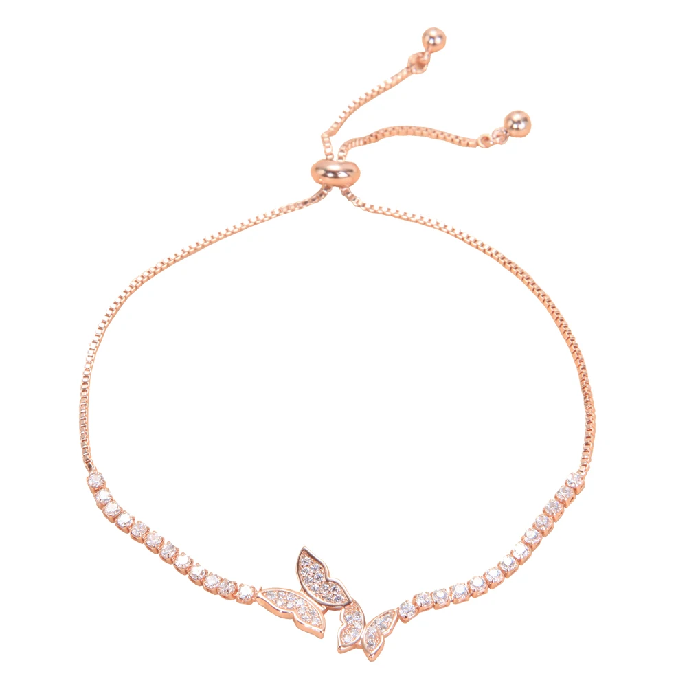 

2020 Tiny Trendy Cubic Zirconia Crystal Hot Butterfly Bracelet Luxury Cz Stone Rose Gold Adjustable Bracelet For Women Jewellery